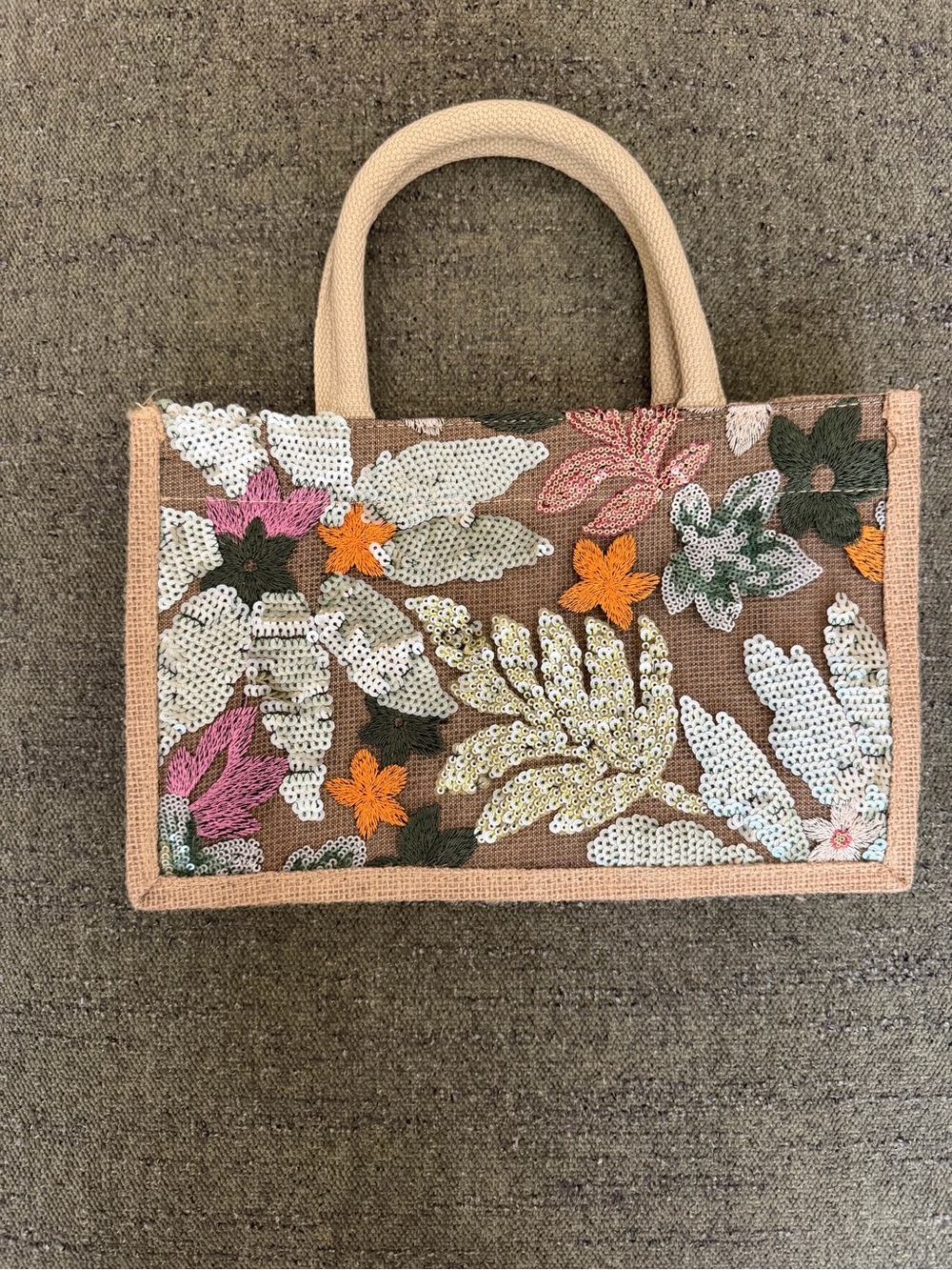 Embroidered Sequin Floral Tote Bag - Pink